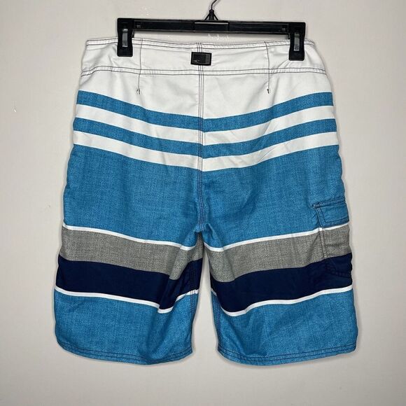O'NEILL Mens Blue White Black Stripe Board Shorts Unlined Hook & Loop 31 x 10 - Picture 4 of 8